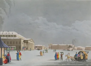 Ansicht des Platzes und des Großen Theaters in St. Petersburg, Illustration für März aus 